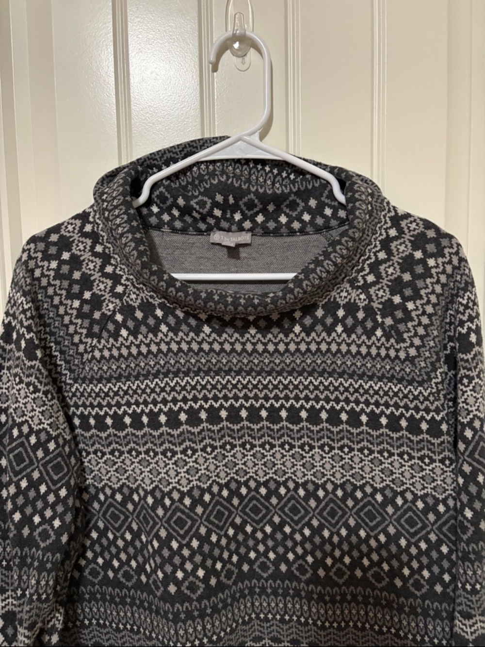 T by Talbots Cozy Nordic Pattern Cowl Neck Sweater - Black & Cream - Picture 2 of 9